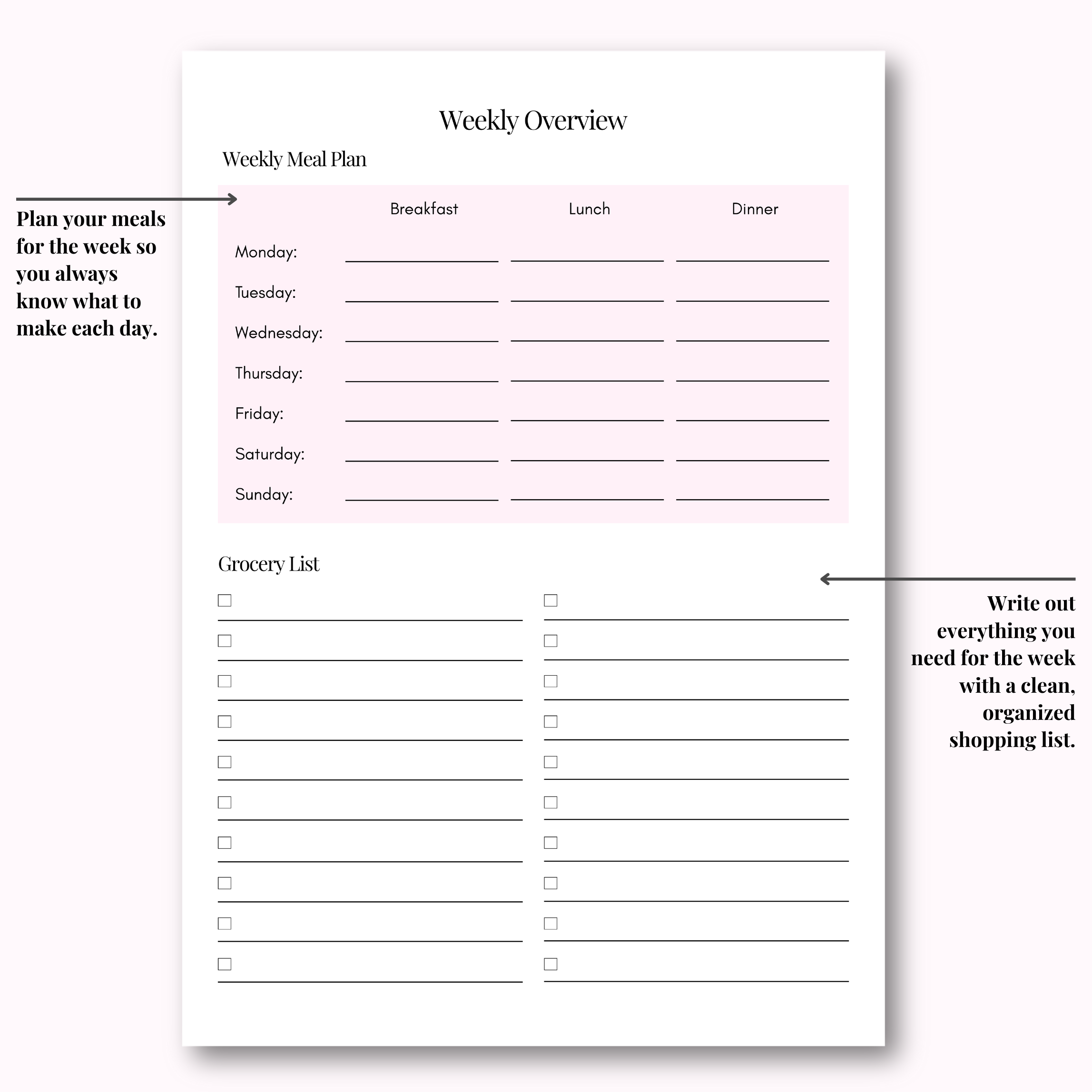 Weekly Planner Hard Copy