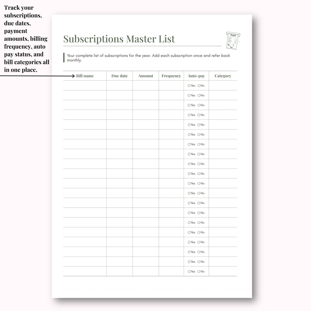 Budget Planner Hard Copy