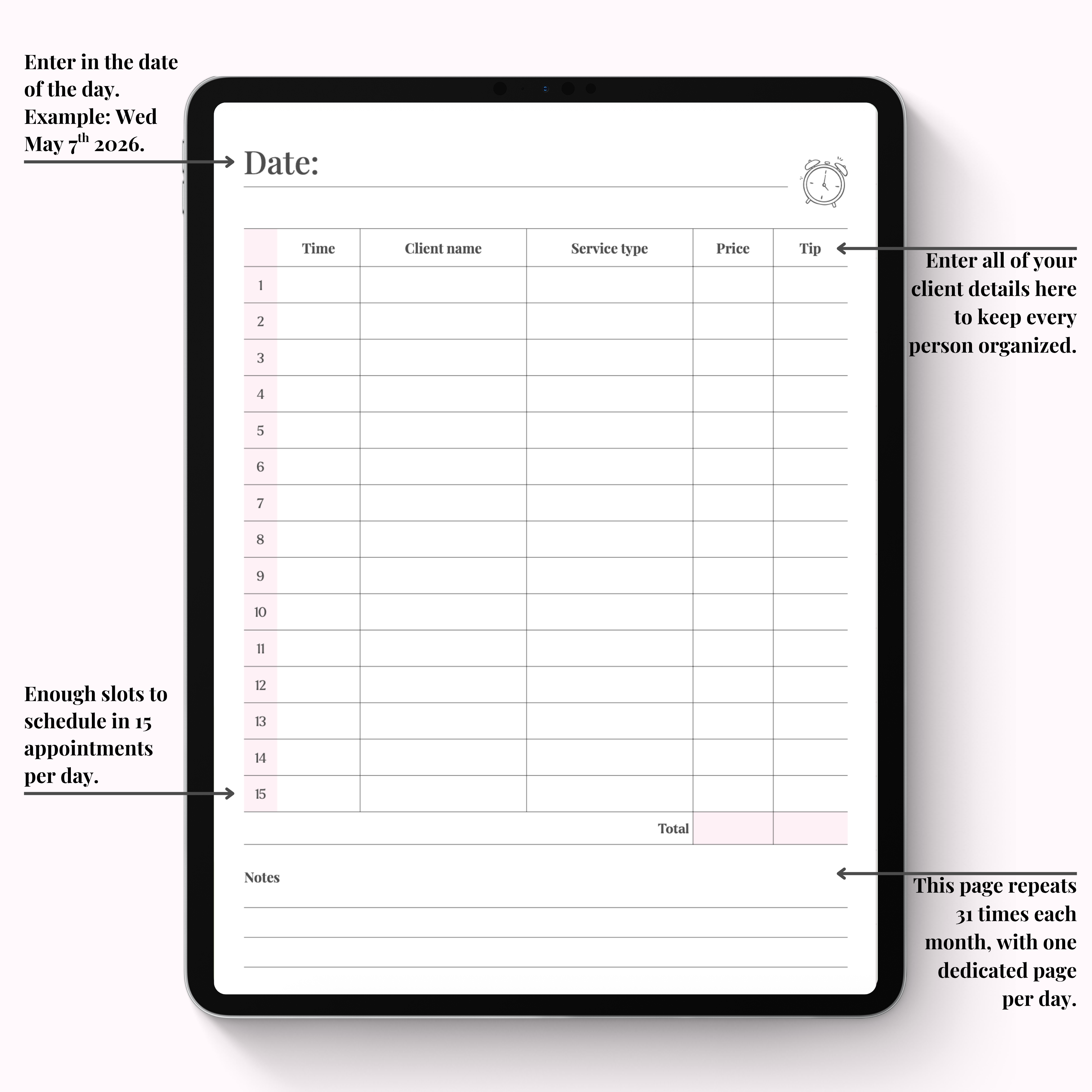 Daily Client Appointment Planner Digital Version