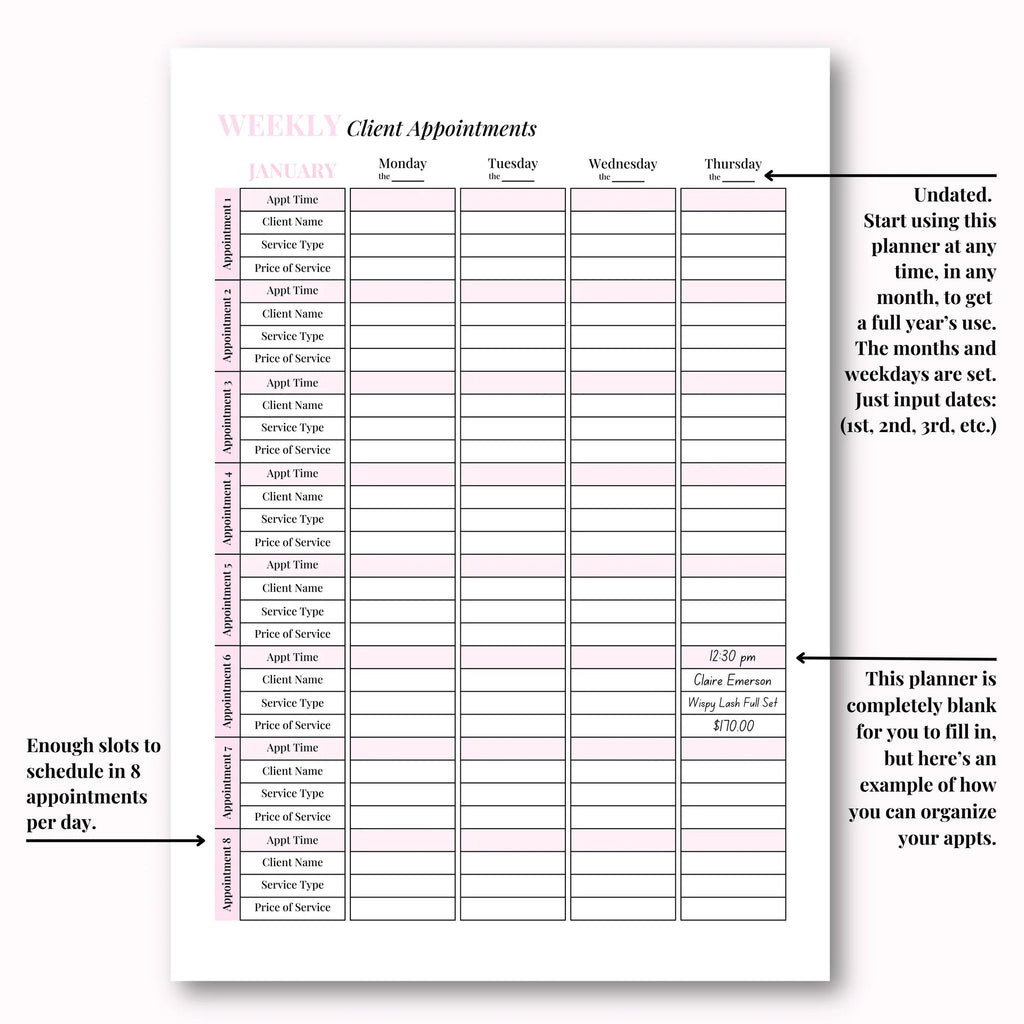 Client Appointment & Finance Planner Hard Copy
