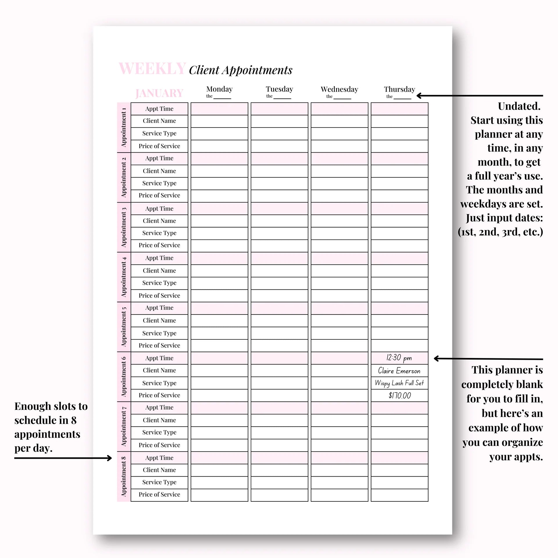 Client Appointment & Finance Planner Hard Copy