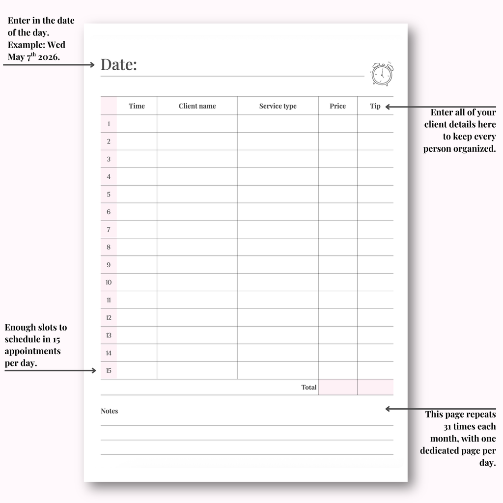 Daily Client Appointment Planner Hard Copy