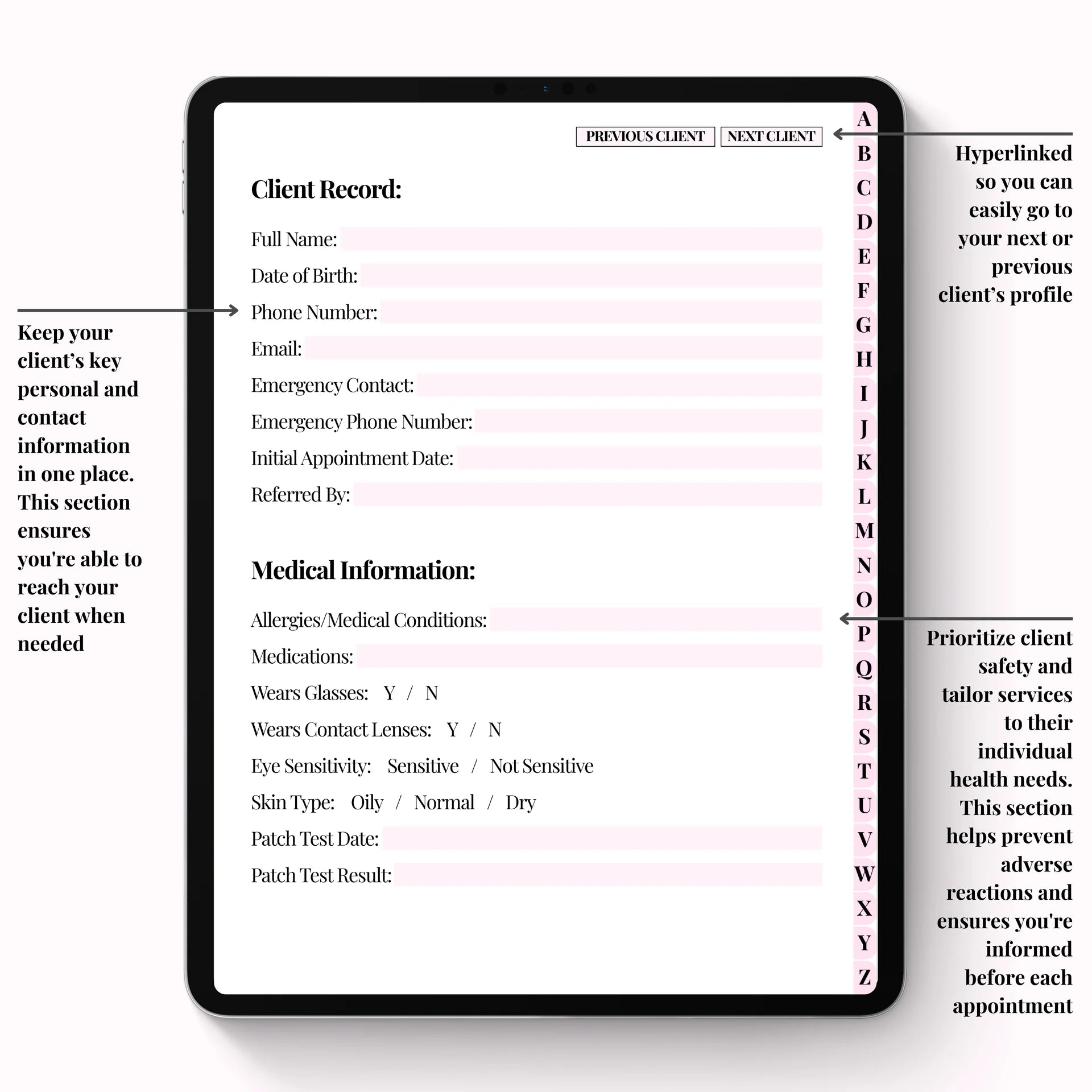 Lash Client Record Book