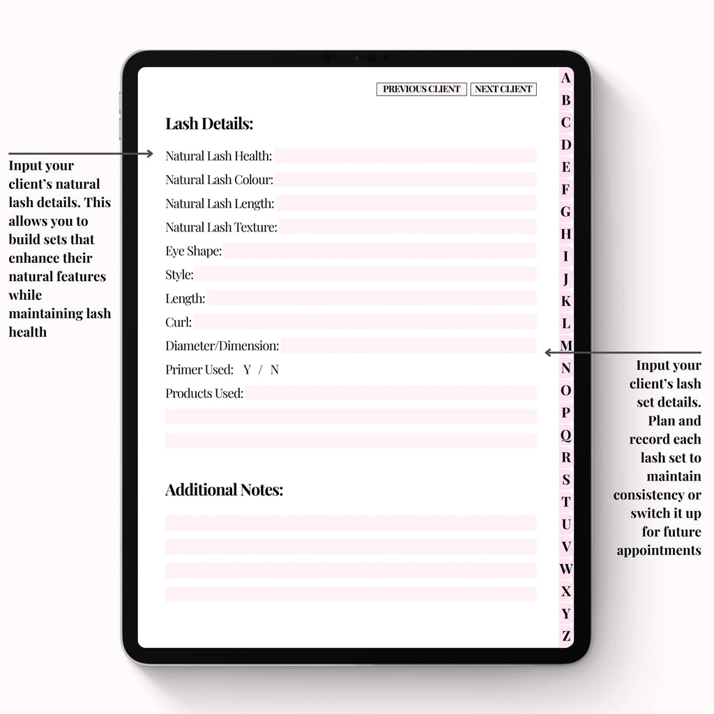 Lash Client Record Book